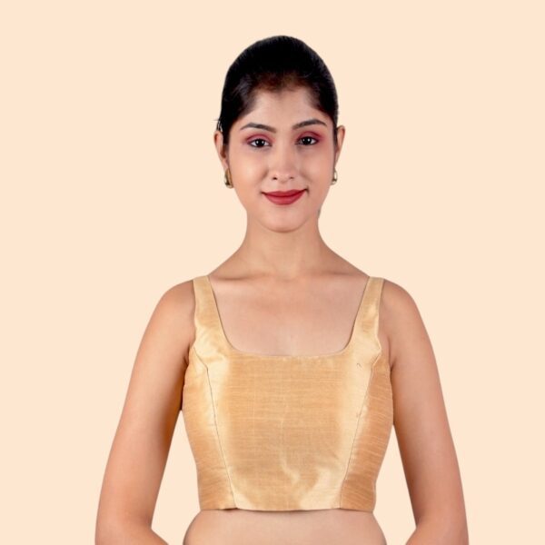 Gold Sleeveless Padded Saree Blouse - Image 3