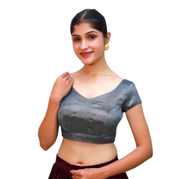 Grey Sweetheart Neck Blouse - Image 2