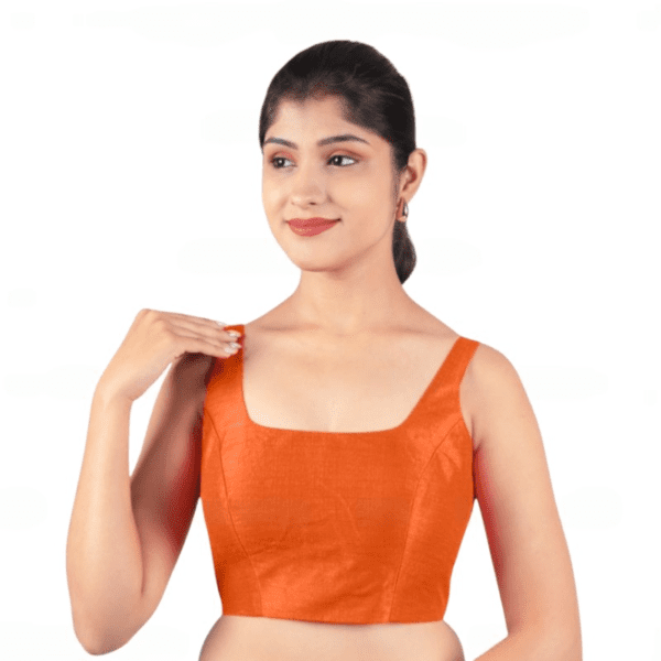Orange Sleeveless Padded Saree Blouse - Image 4