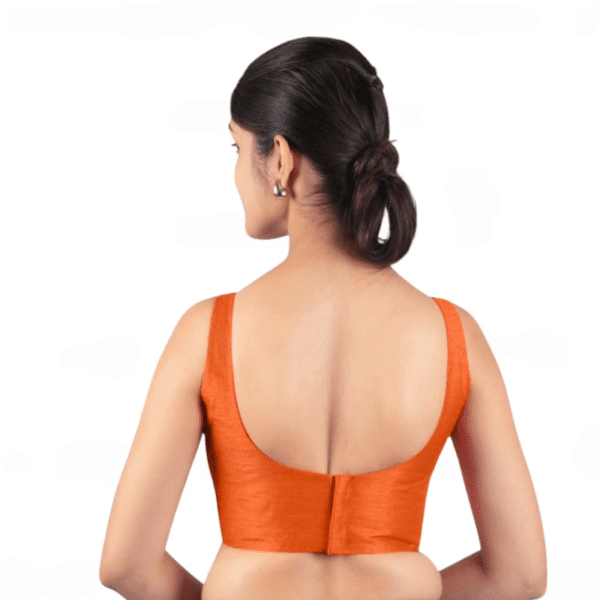 Orange Sleeveless Padded Saree Blouse - Image 2