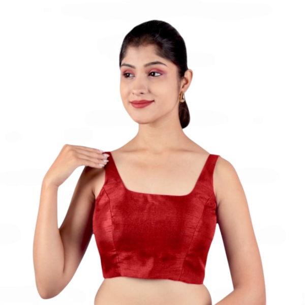 Maroon Sleeveless Padded Saree Blouse - Image 3