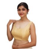 Gold Sleeveless Silk Round Neck Blouse - Image 2