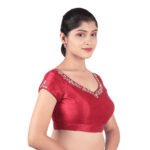 Silk Maroon Sweetheart Neck Embroidered Blouse - Image 3
