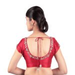 Silk Maroon Sweetheart Neck Embroidered Blouse - Image 2