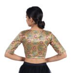 Silk Olive Green Floral V-Neck Blouse - Image 3