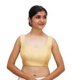 Gold Sleeveless Silk Round Neck Blouse - Image 4
