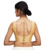 Gold Sleeveless Silk Round Neck Blouse - Image 3