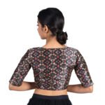 Silk Black Printed V-Neck Saree Blouse for Womens - Image 3
