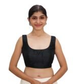 Black Silk Sleeveless Round Neck Blouse