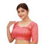Elegant Pink Sweetheart Blouse | Brocade Short Sleeve Saree Blouse For Women - Image 2
