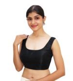 Black Silk Sleeveless Round Neck Blouse - Image 2