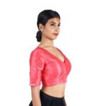 Tussar Silk Red Striped V-Neck Saree Blouse - Image 4