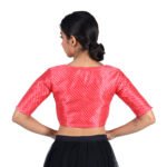 Tussar Silk Red Striped V-Neck Saree Blouse - Image 3