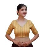 Chic Mustard Cotton V-Neck Blouse - Image 4
