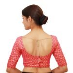 Elegant Pink Sweetheart Blouse | Brocade Short Sleeve Saree Blouse For Women - Image 3