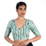 Art Silk Green Tie-Dye V-Neck Saree Blouse for Women - Image 4