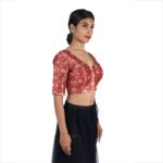 Silk Maroon Ikat Woven V-Neck Saree Blouse - Image 5
