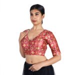 Silk Maroon Ikat Woven V-Neck Saree Blouse - Image 6