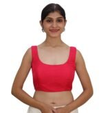 Bold Red Silk Sleeveless Round Neck Blouse