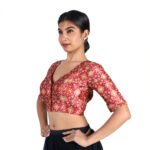 Silk Maroon Ikat Woven V-Neck Saree Blouse - Image 4