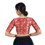 Silk Maroon Ikat Woven V-Neck Saree Blouse - Image 3