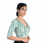 Art Silk Green Tie-Dye V-Neck Saree Blouse for Women - Image 5