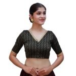 Black Cotton V-Neck Blouse - Image 4
