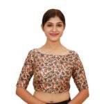 Fashionable Printed Saree Blouse | Multi-Print Boat Neck Blouse - Image 2