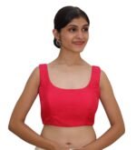 Bold Red Silk Sleeveless Round Neck Blouse - Image 4