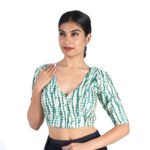 Art Silk Green Tie-Dye V-Neck Saree Blouse for Women - Image 6