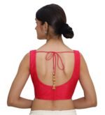 Bold Red Silk Sleeveless Round Neck Blouse - Image 3