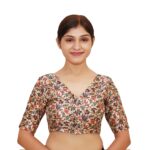 Elegant Multi-Print V-Neck Blouse | Embroidered Saree Blouse