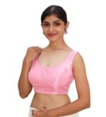 Pink Silk Round Neck Sleeveless Blouse - Image 2