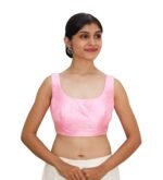 Pink Silk Round Neck Sleeveless Blouse - Image 4