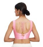 Pink Silk Round Neck Sleeveless Blouse - Image 3