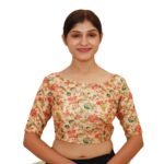 Trendy Multi Print Boat Neck Blouse | Short Sleeve Saree Blouse - Image 2