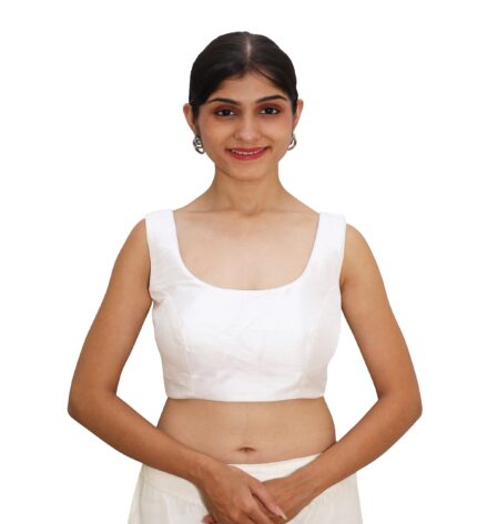 White Silk Round Neck Sleeveless Blouse