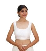 White Silk Round Neck Sleeveless Blouse - Image 4