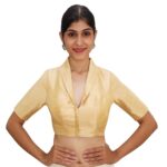 Sophisticated Gold Collar Neck Blouse | Padded Silk Saree Blouse