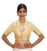 Sophisticated Gold Collar Neck Blouse | Padded Silk Saree Blouse