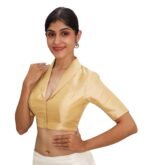 Sophisticated Gold Collar Neck Blouse | Padded Silk Saree Blouse - Image 2
