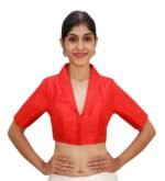 Bold Red Collar Neck Blouse | Padded Silk Saree Blouse