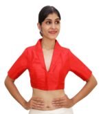 Bold Red Collar Neck Blouse | Padded Silk Saree Blouse - Image 4