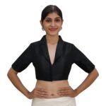 Black Collar Neck Blouse | Padded Silk Saree Blouse