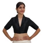 Black Collar Neck Blouse | Padded Silk Saree Blouse - Image 4