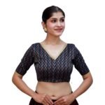 Classic Navy Blue Cotton V Neck Blouse - Image 4