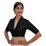 Black Collar Neck Blouse | Padded Silk Saree Blouse - Image 2