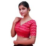 Bright Rani Pink Cotton V-Neck Blouse - Image 2