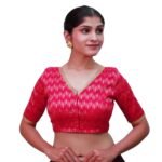 Bright Rani Pink Cotton V-Neck Blouse - Image 4
