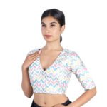 Silk Multi-Color Chevron Printed V-Neck Saree Blouse - Image 6